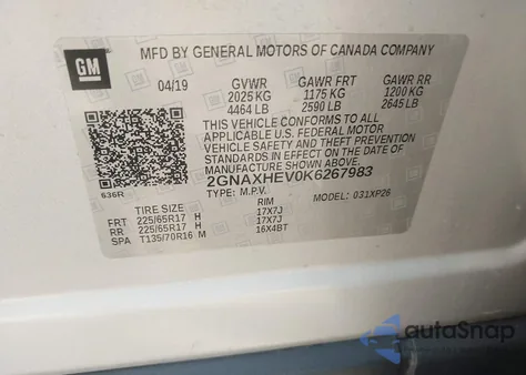 2019 Chevrolet Equinox Ls z USA, uszkodzony, nr VIN 2GNAXHEV0K6267983